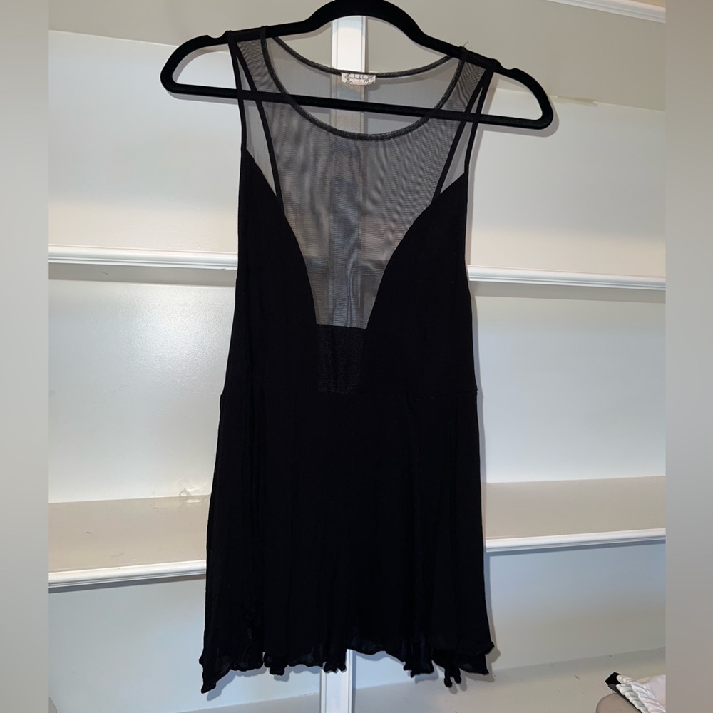 Free People Black Mesh Panel Festival Tank Top - L